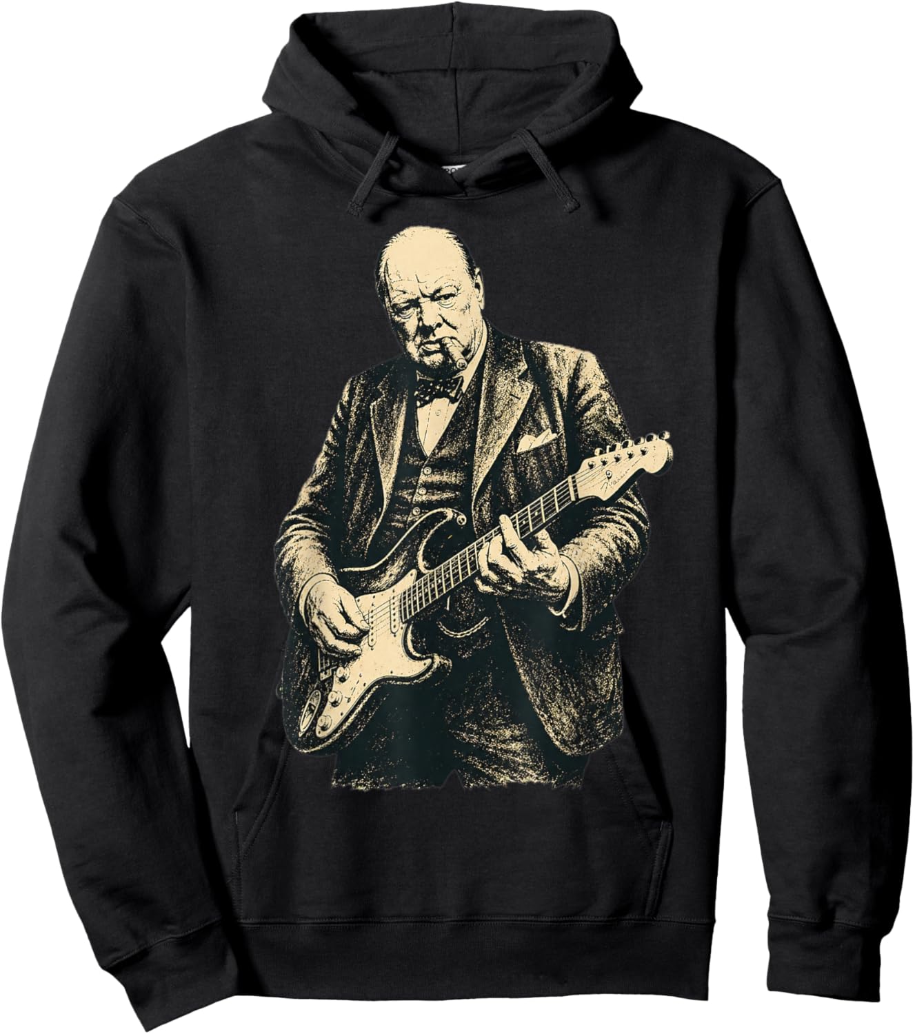 Winston Churchill Playing Guitar Rocker Cool Retro Vintage Hoodie - Hoodie | Black
