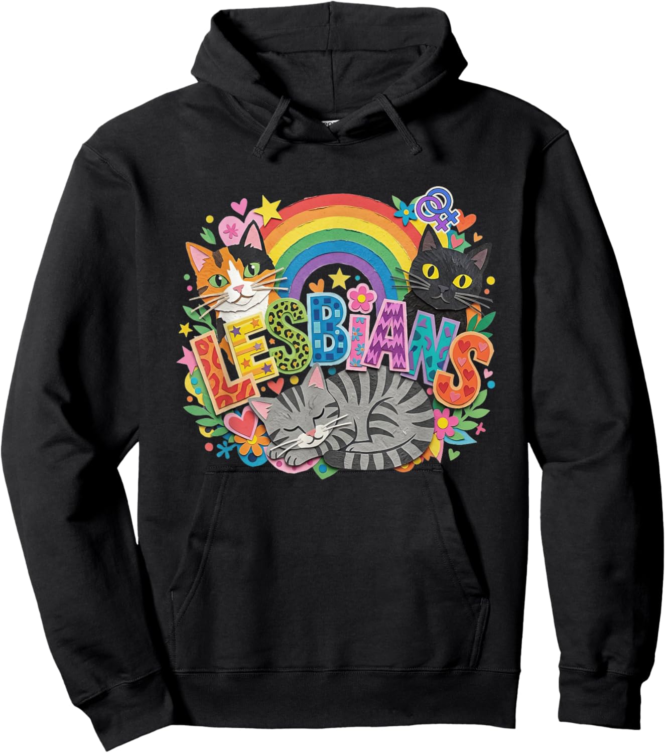 Lesbians Pride Cat Feminist Funny LGBTQ Month Purride Cats Hoodie - Hoodie | Black