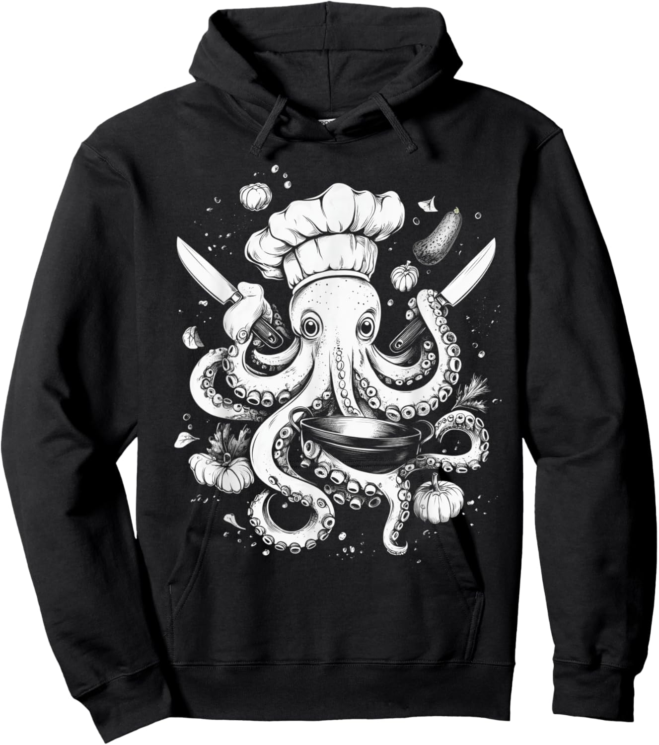 Chef Octopus Funny Cooking Kraken Sous Chef Cook Hoodie - Hoodie | Black