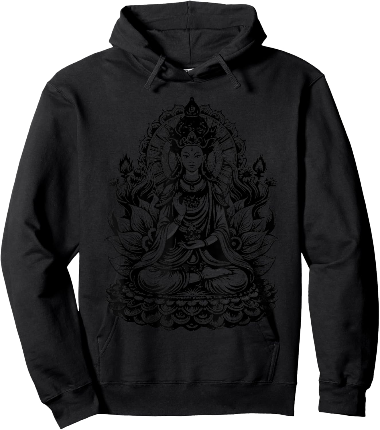 Vintage Spiritual Design Quan Yin Chinese Goddess of Compassion Kwan Yin Lotus , Small, Grey Hoodie - Hoodie | Black