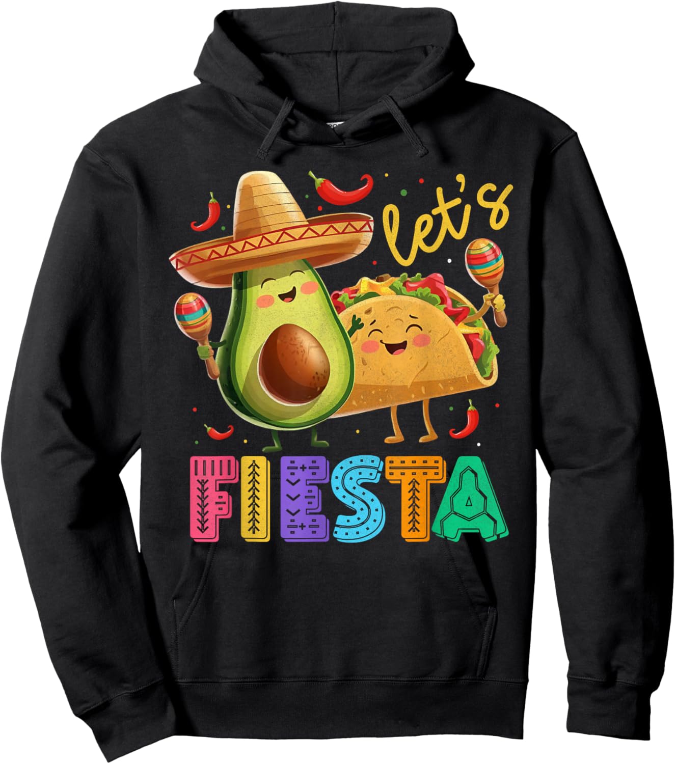 Cinco De Mayo Let's Fiesta Avocado Tacos Maracas Mexican Hoodie - Hoodie | Black