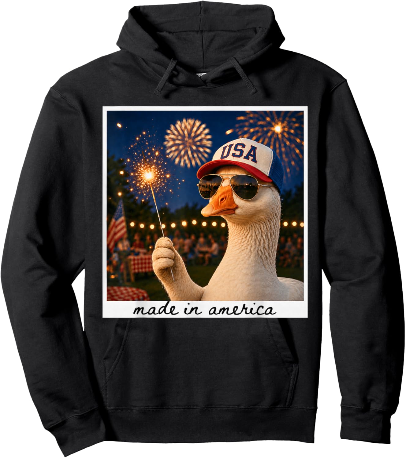 Patriotic Goose USA Fireworks 4th of July 250 Years America Hoodie - Hoodie | Black