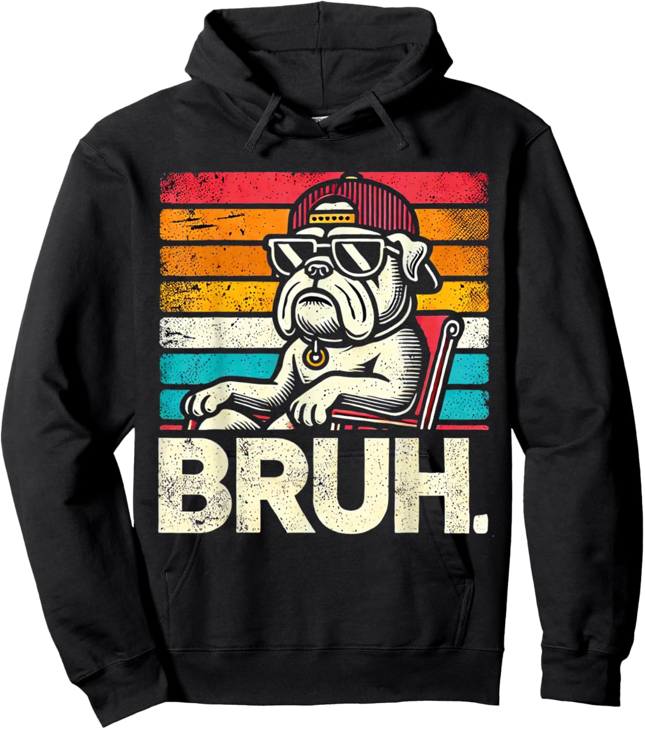 Bruh Retro Vintage 80s Dog Sunglasses Funny Bruh Bulldog Hoodie - Hoodie | Black