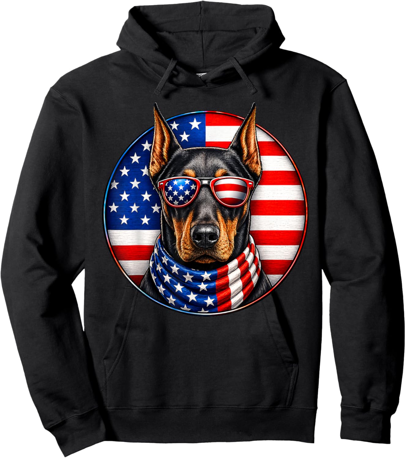 American Flag Doberman Pinscher Dog Sunglasses 4th of July Hoodie - Hoodie | Black
