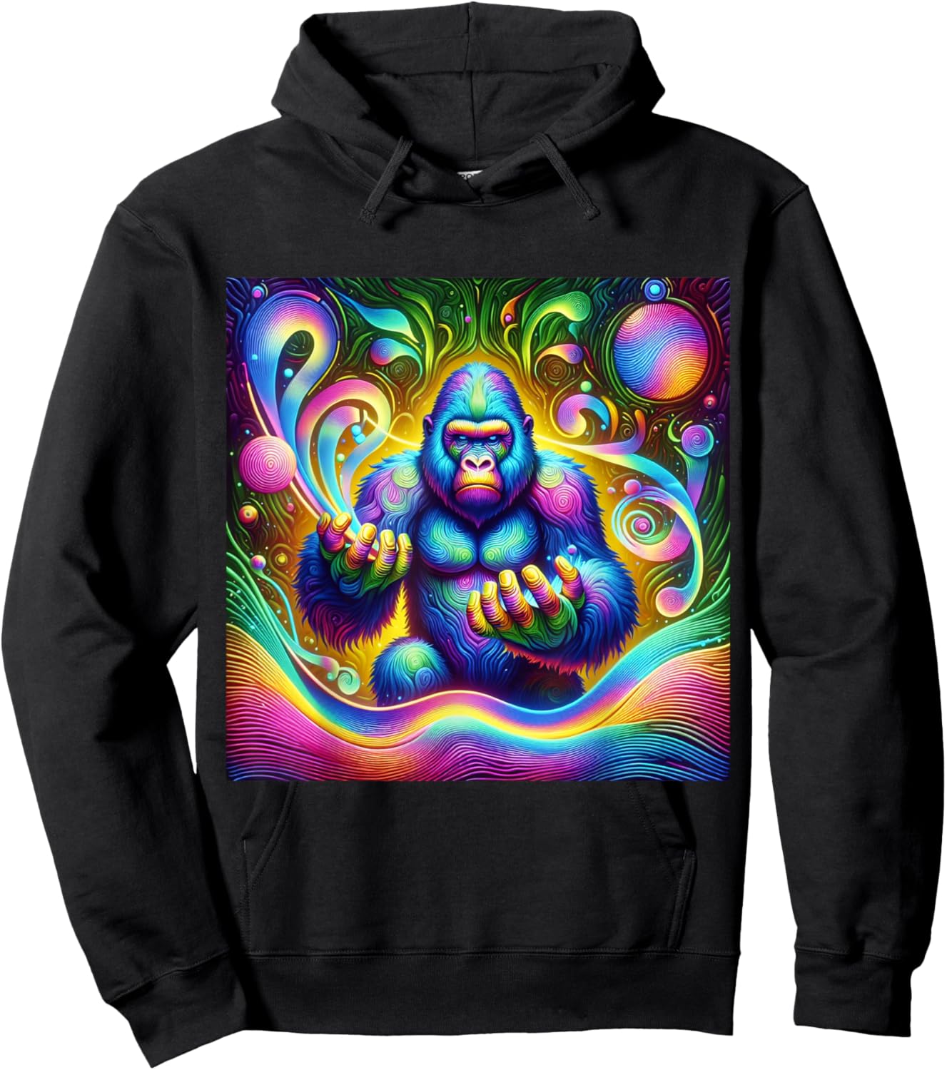 Psychedelic Gorilla Rainbow EDM Vibes Festival Rave Graphic Hoodie - Hoodie | Black