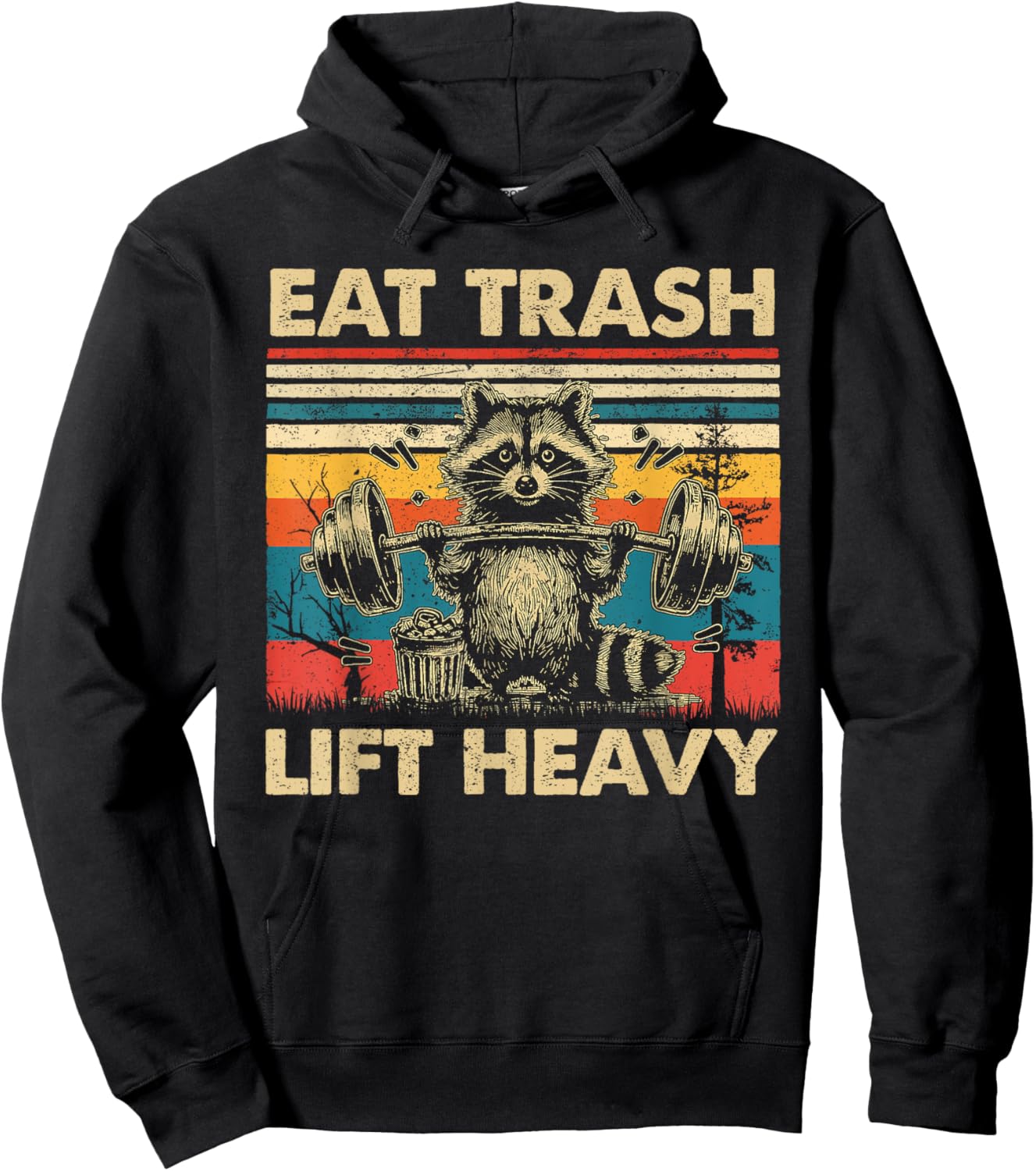 Funny Raccoon Shirt Lift Heavy Eat Trash Raccoon Weightlifting Gym , -Adults, Black, Small, Short Sleeve Hoodie - Hoodie | Black