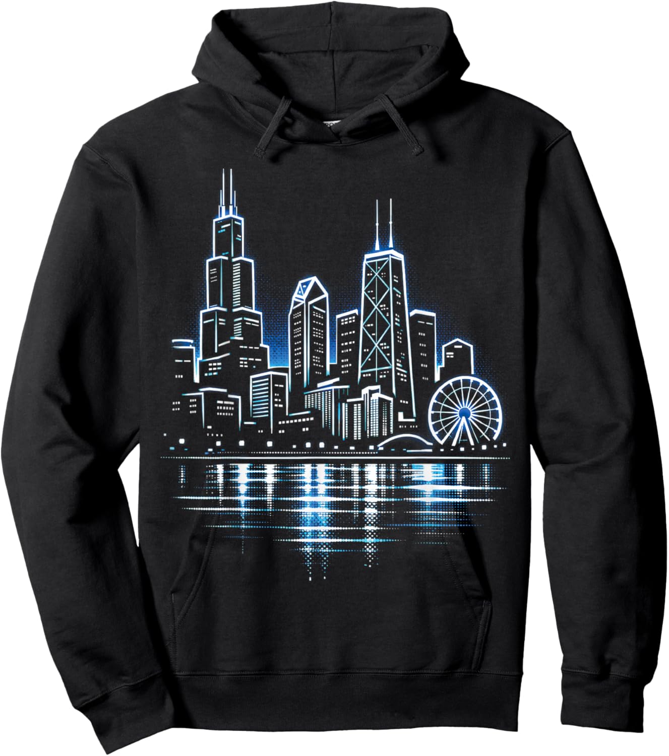 Chicago Skyline City Night Cityscape Downtown Souvenir Hoodie - Hoodie | Black