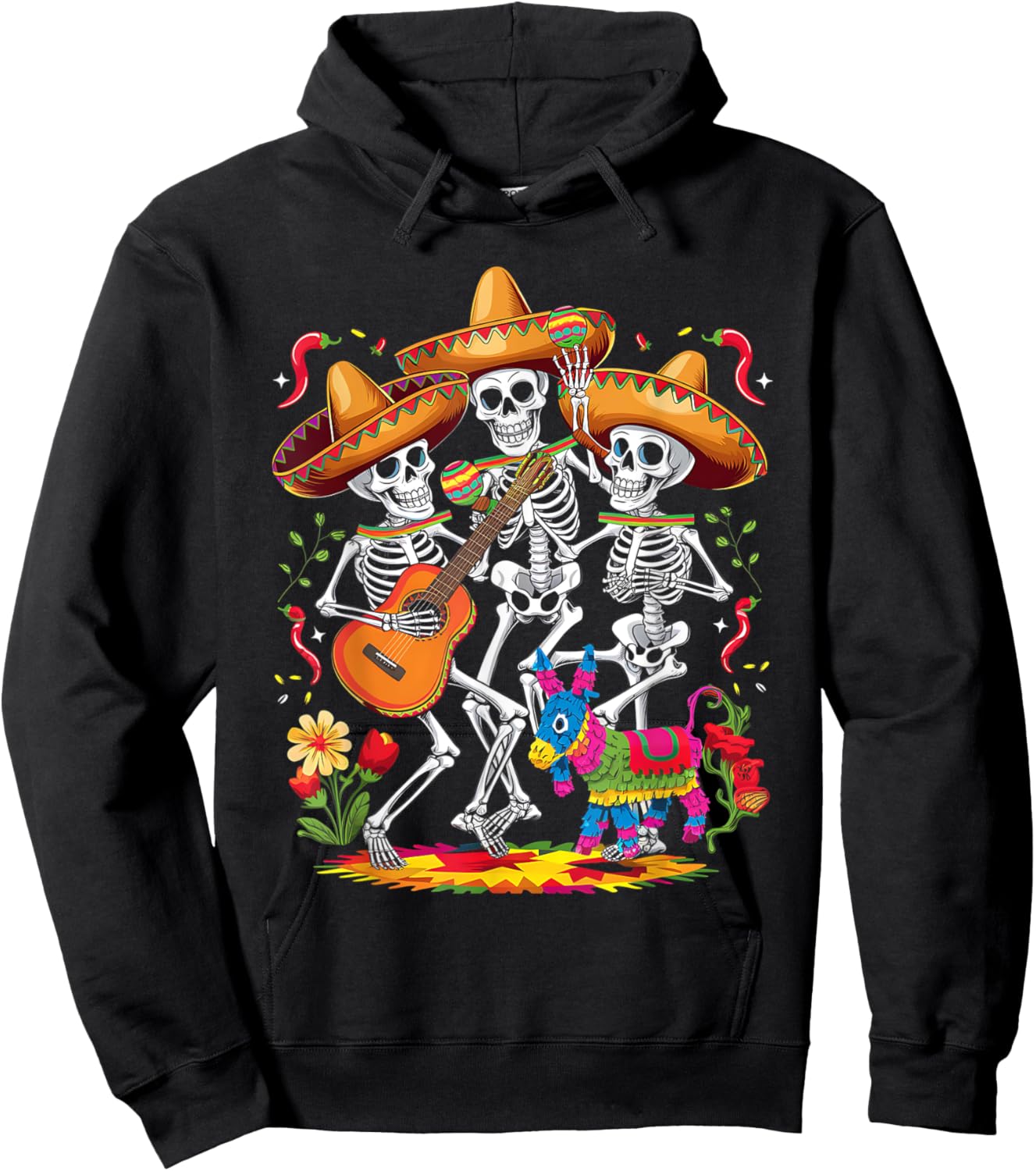 Funny Skeleton Cinco De Mayo Fiesta Mexican Festival Taco Hoodie - Hoodie | Black