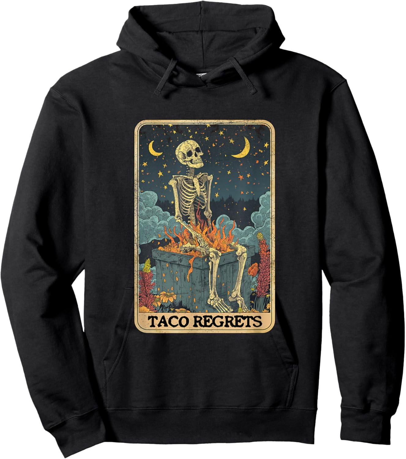 Taco Regrets Cinco de Mayo Retro Mystical Skeleton Pooping Hoodie - Hoodie | Black