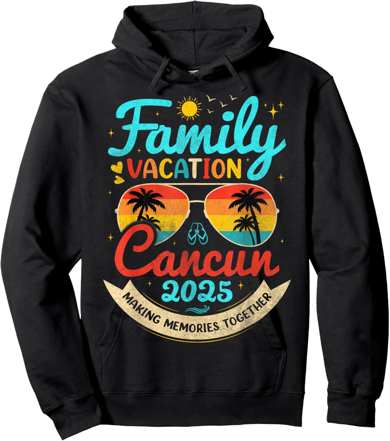 Vintage Family Vacation Cancun 2025 Beach Vacay Cancun Group Hoodie - Hoodie | Black