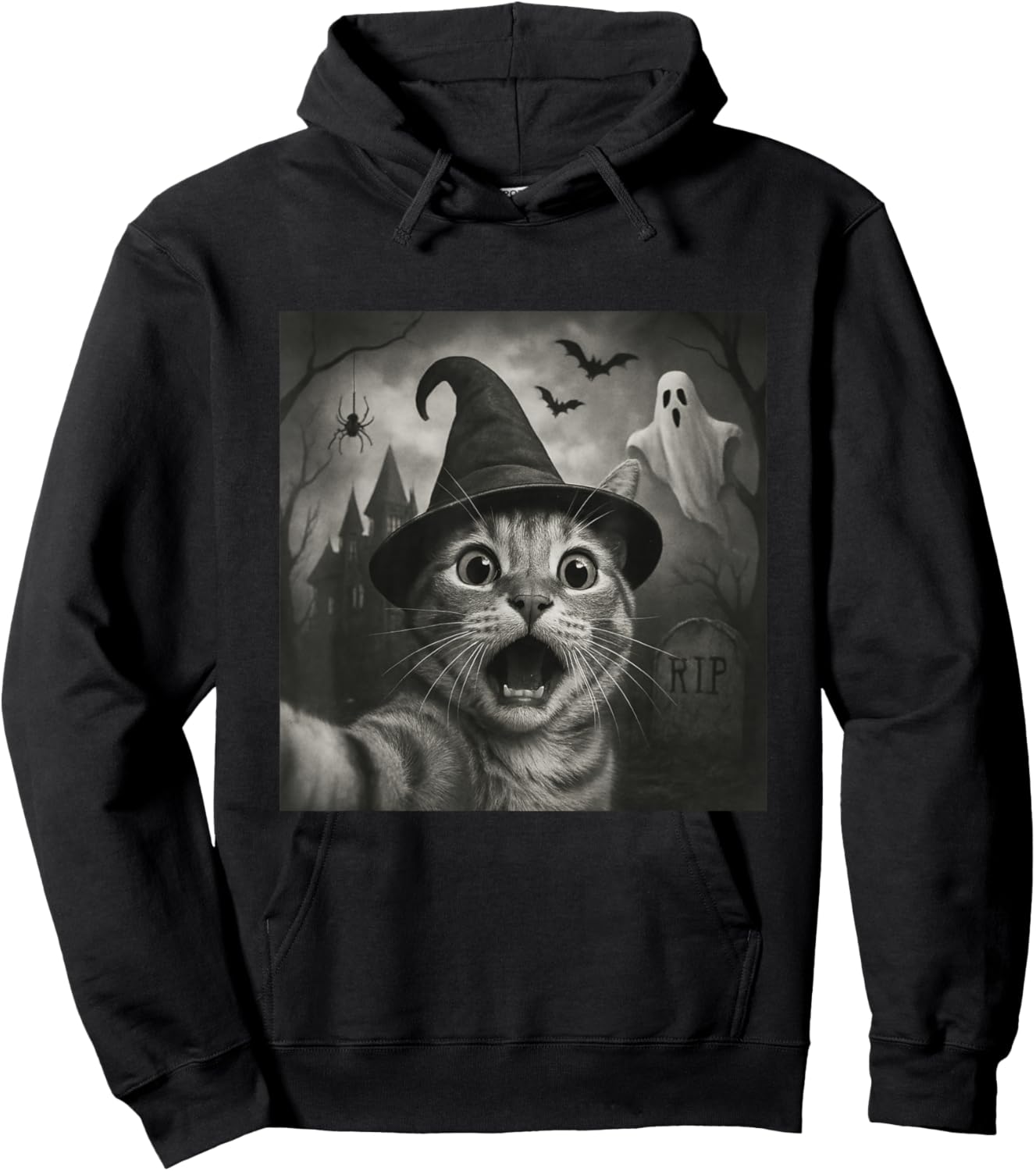 Halloween cat Taking Selfie Funny Spooky Hoodie - Hoodie | Black