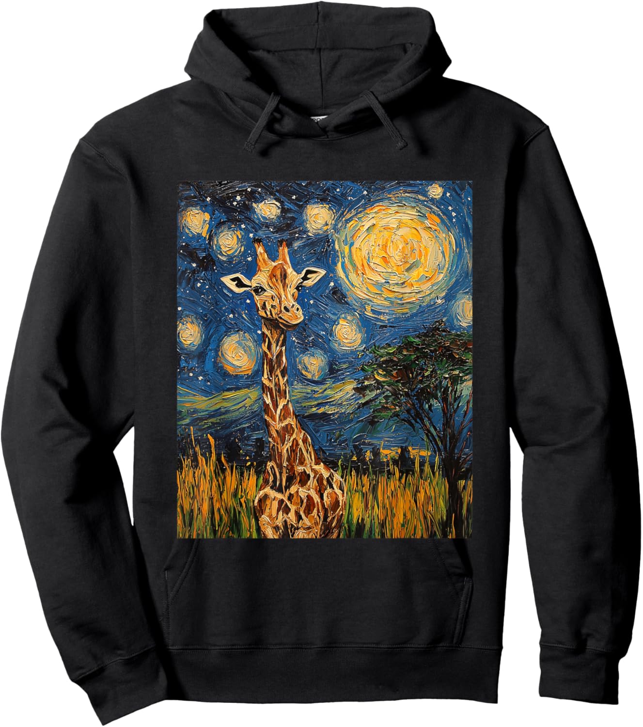 Cute Giraffe Africa - Van Gogh Style - Starry Night Hoodie - Hoodie | Black