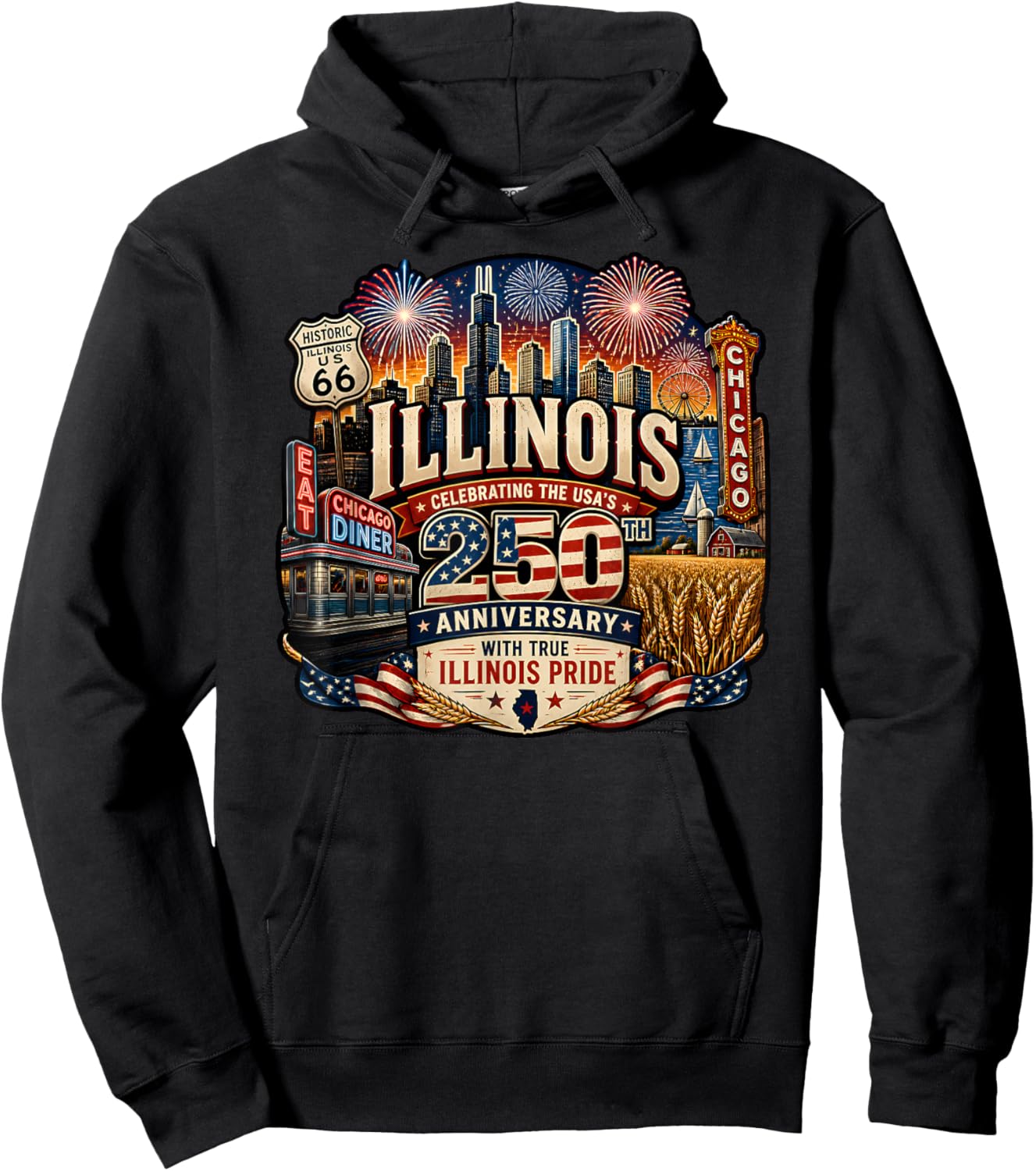 USA 250th Anniversary Illinois Pride Hoodie - Hoodie | Black