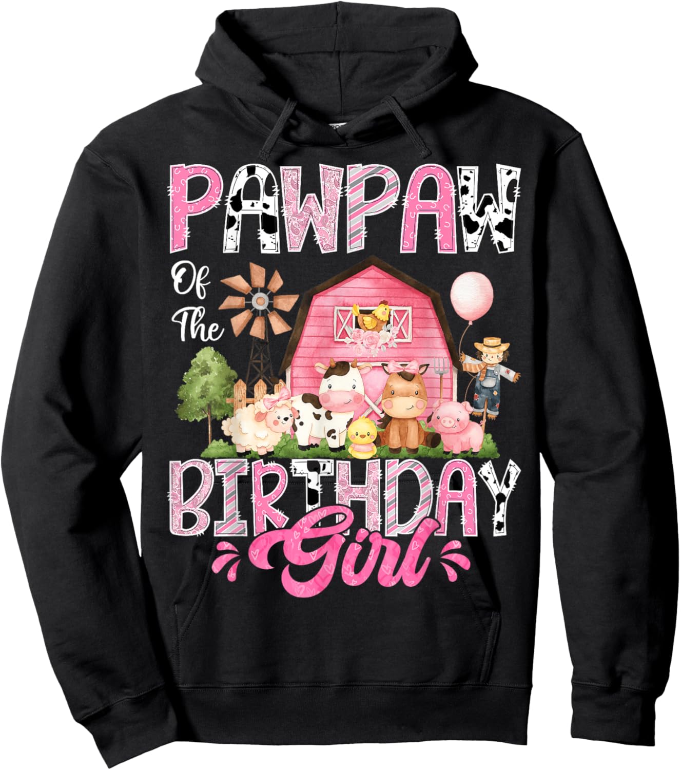 Pawpaw Of The Birthday Girl Pink Farm Cow First Birthday Hoodie - Hoodie | Black