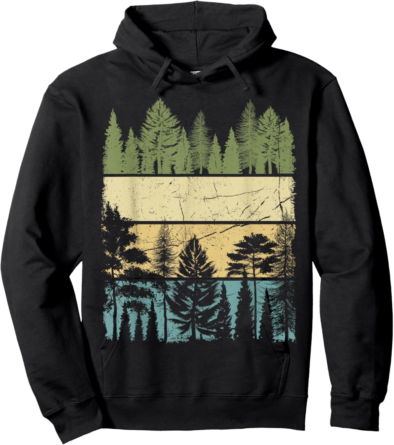 Vintage Forest Trees Wildlife Nature Hiking Camping Hoodie - Hoodie | Black