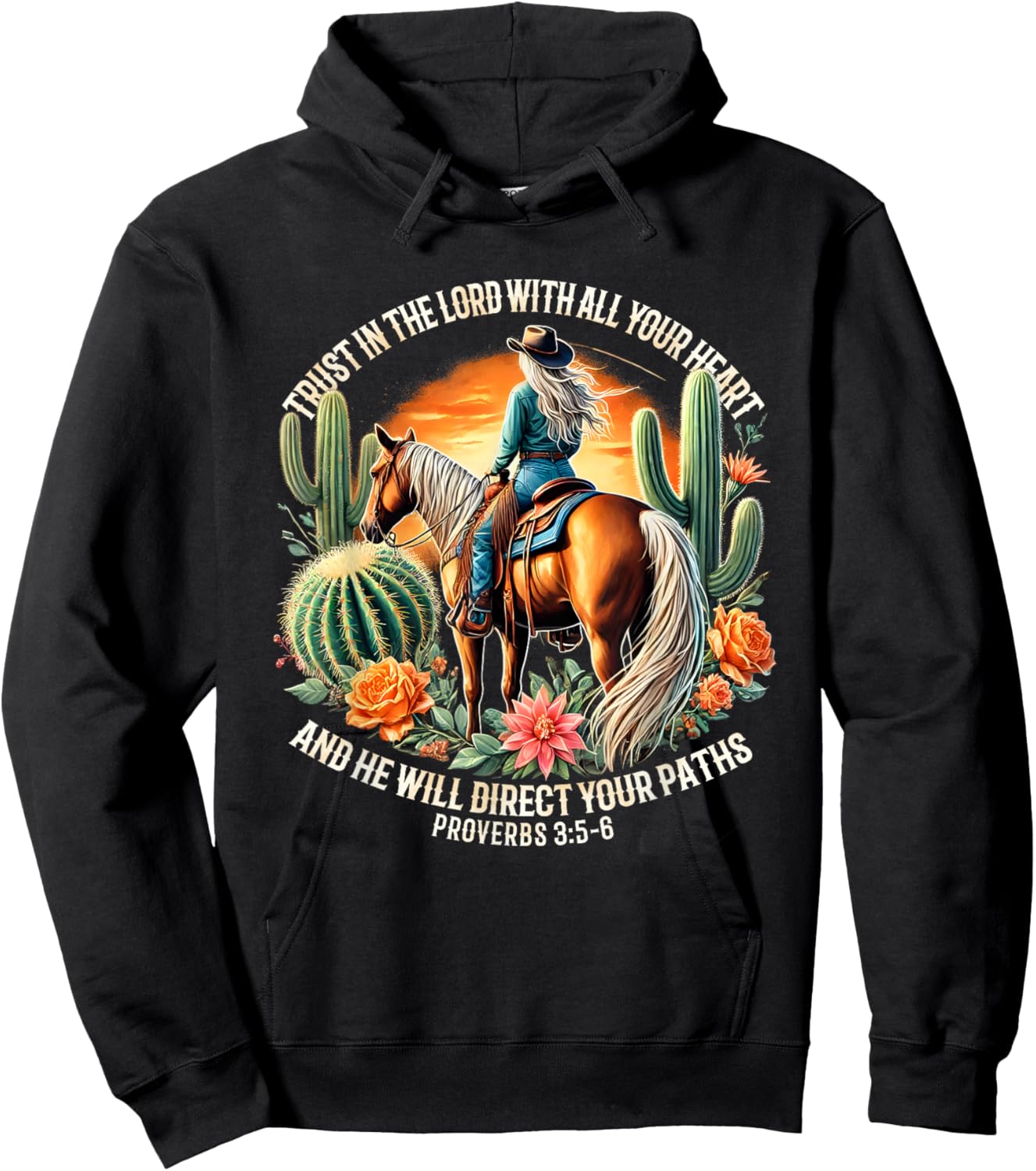 Vintage Western Christian Cowgirl Proverbs 3:5-6 Costume Hoodie - Hoodie | Black