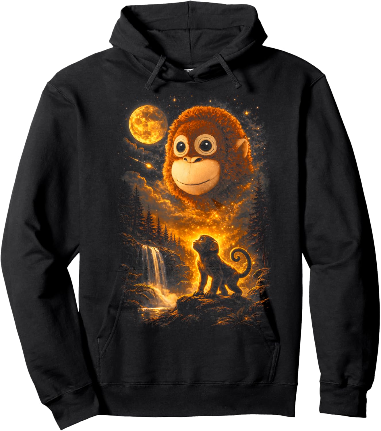 Monkey Howling to The Moon Meme 90s Team Punch Graphic Hoodie - Hoodie | Black