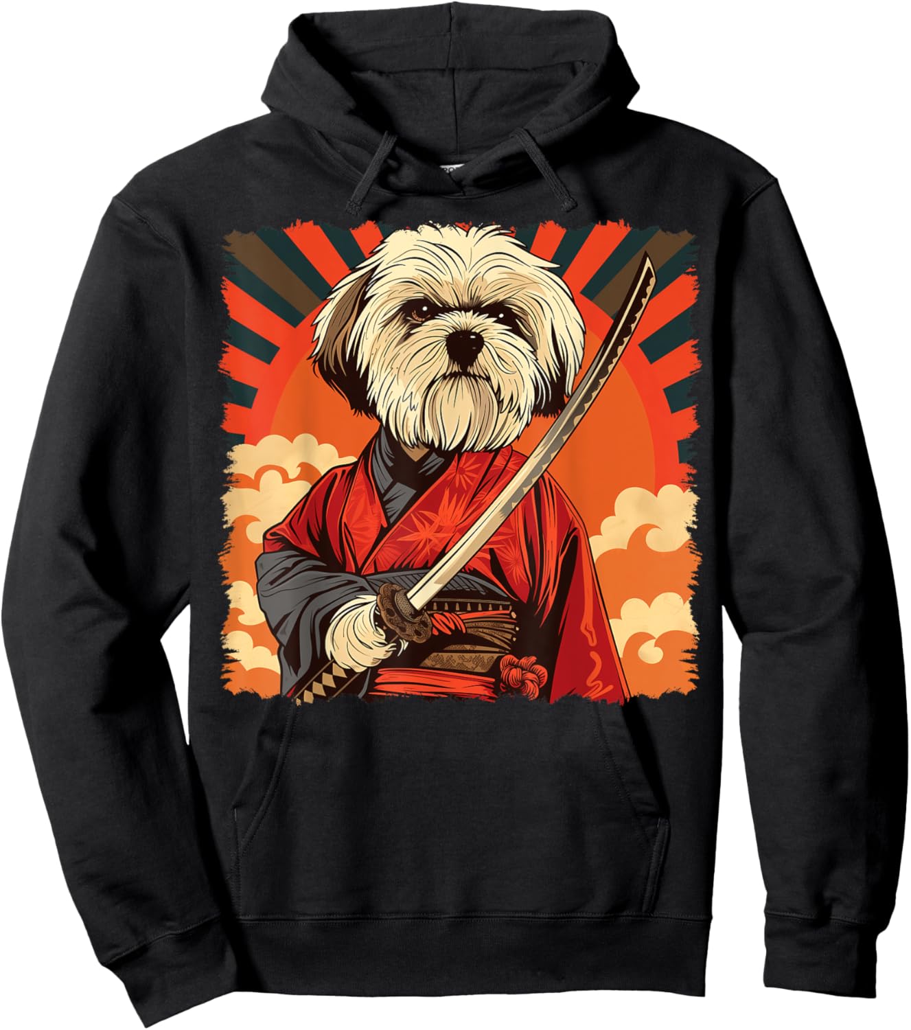 Lhasa Apso Dog Japanese Art Samurai Ukiyo-e Vintage Hoodie - Hoodie | Black