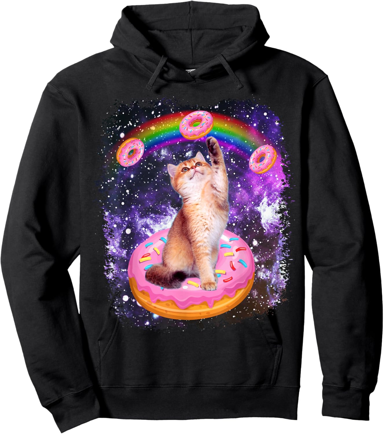 Space Cat Donut Rainbow Cat Galaxy Cute Kitty in Space Hoodie - Hoodie | Black