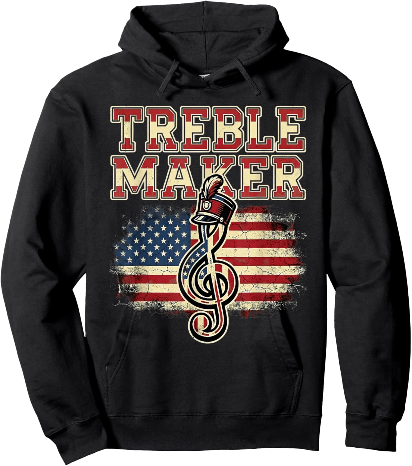 Treble Maker Marching Band American Flag Music Pun Hoodie - Hoodie | Black