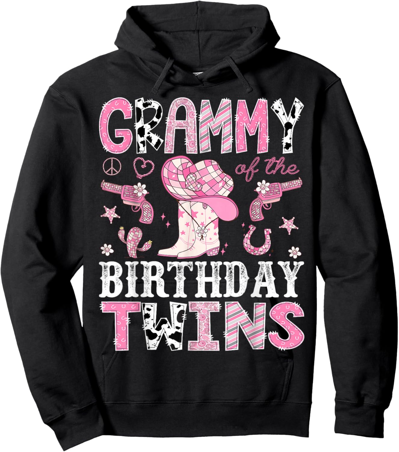 Grammy of The Birthday Twins Pink Rodeo Cowgirl Western Hoodie - Hoodie | Black