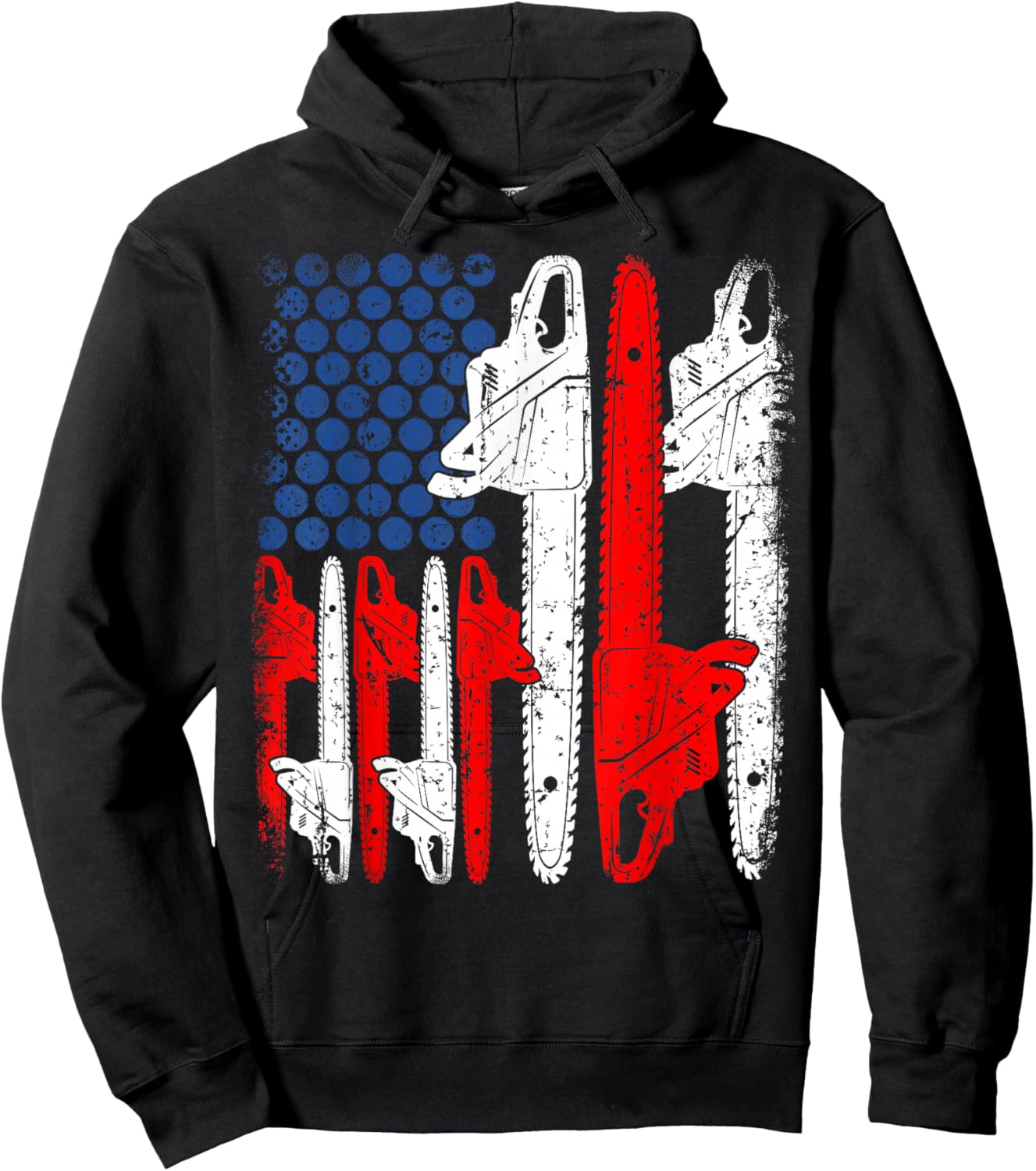 Funny Saw Machine USA American Flag Arborists 4th Of July Hoodie - Hoodie | Black
