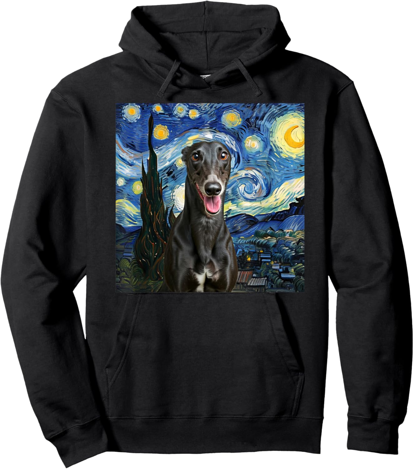 Black Greyhound Starry Night Dog Lover Gift Women Kids Hoodie - Hoodie | Black