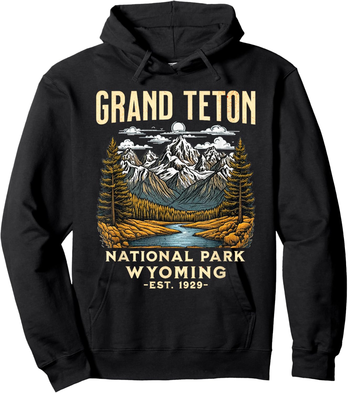 Grand Teton Wyoming | Vintage National Park USA Hoodie - Hoodie | Black