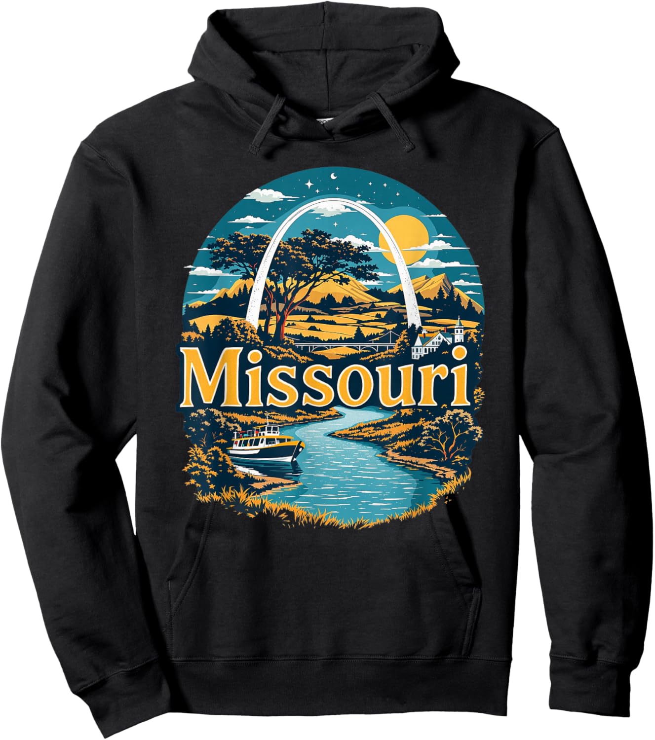 Retro Missouri Home State MO Nature Sunset Vintage Hoodie - Hoodie | Black