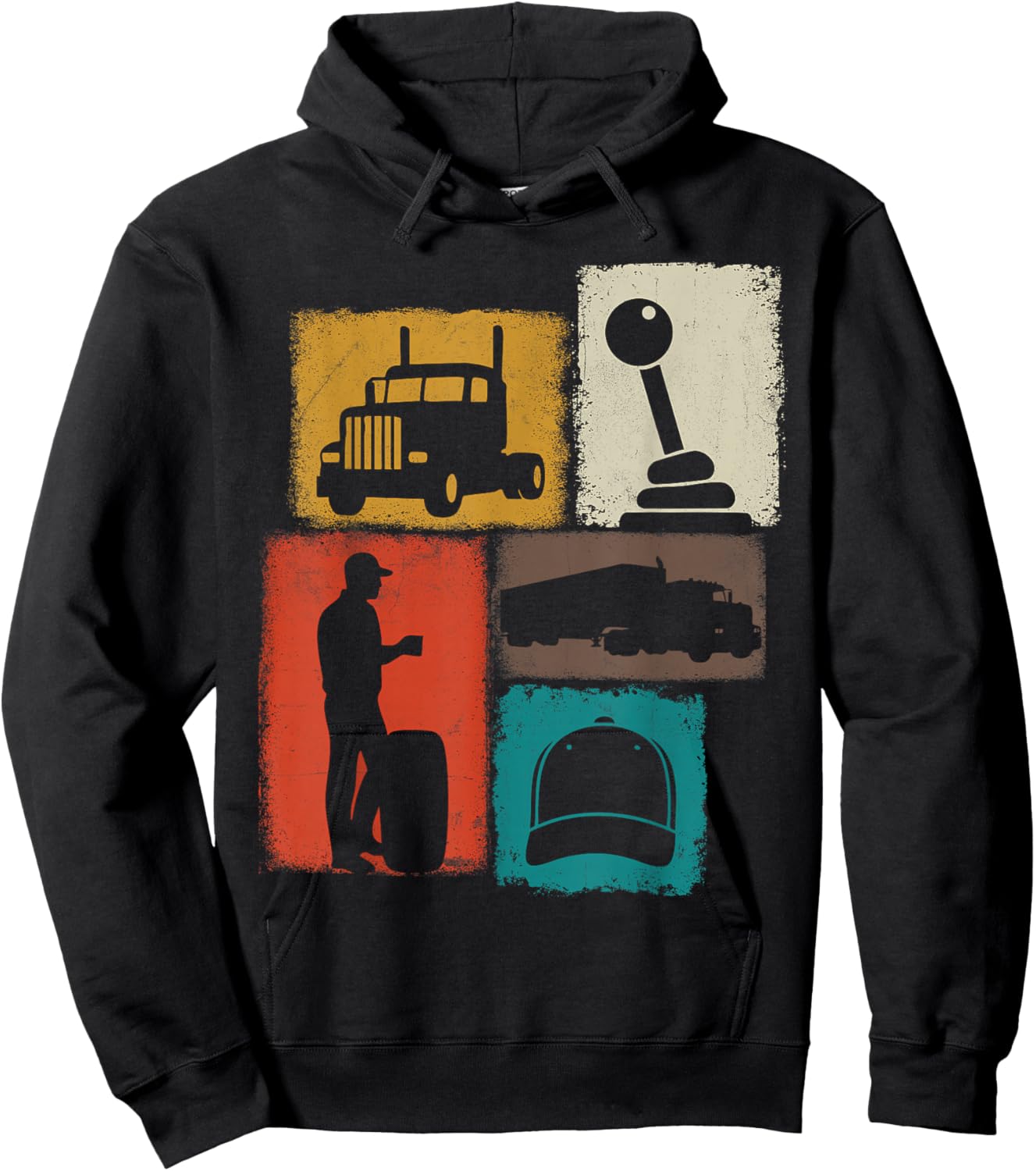 Trucker Vintage Collage Trucking Men Truck Driver Hoodie - Hoodie | Black