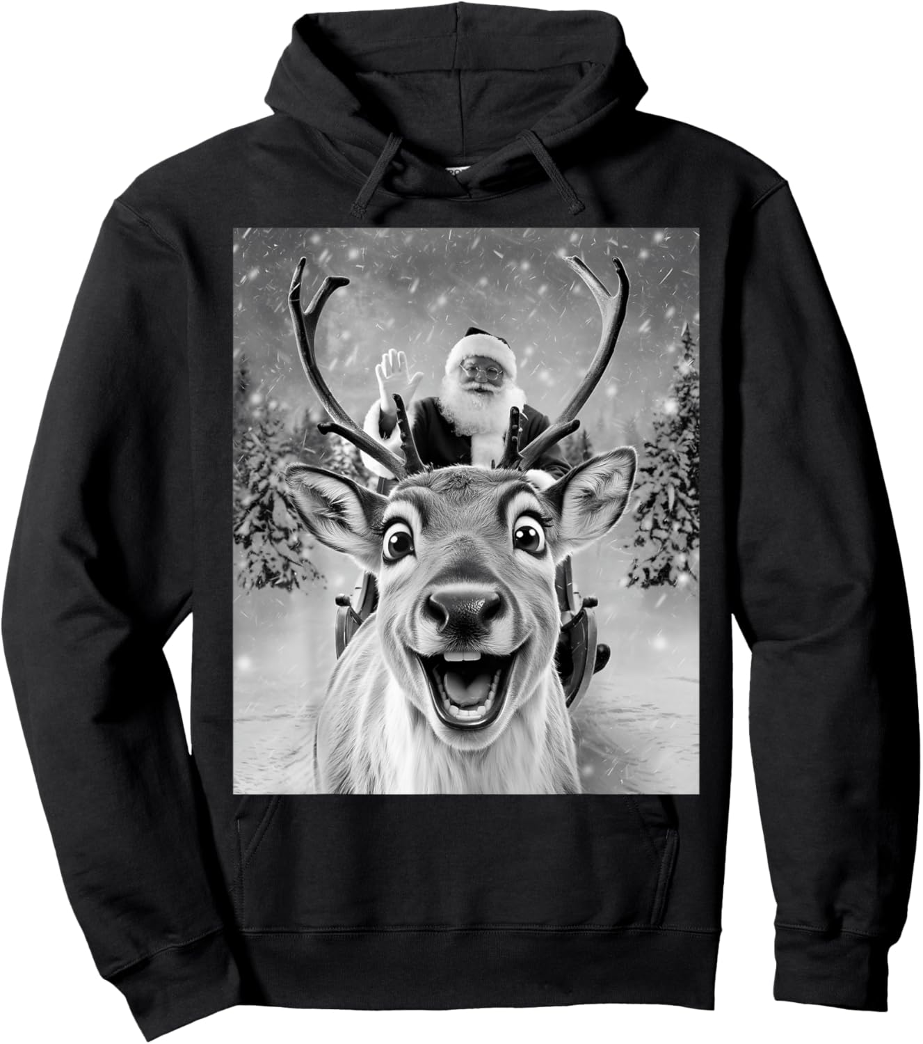 Funny Reindeer Selfie Santa Christmas Gifts Men Women Kid Hoodie - Hoodie | Black