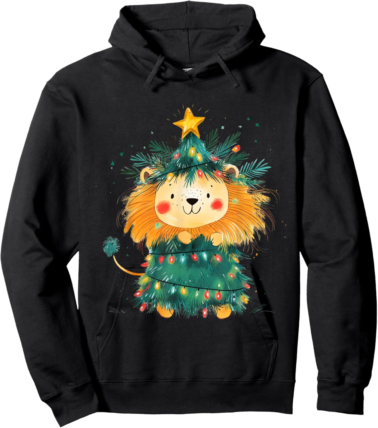 Lion Christmas Tree Pajamas Girls Boys Xmas Lights Hoodie - Hoodie | Black