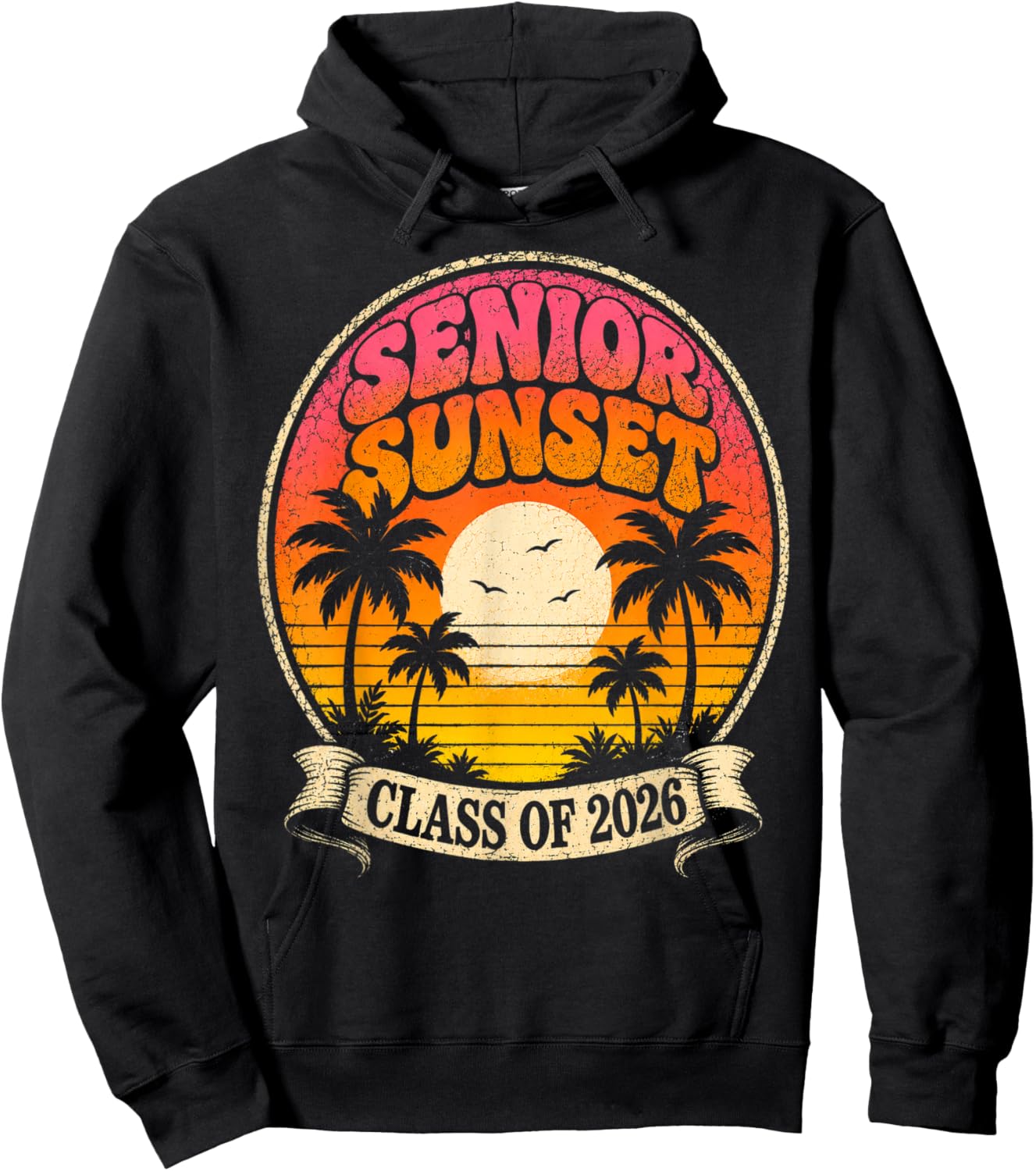 Women's Senior Sunset Retro Graduation Class 2026 Hoodie - Hoodie | Black