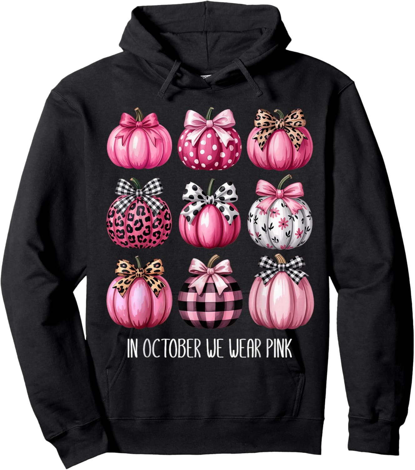 Breast Cancer in October We Wear Pink Pumpkin Coquette Bow Hoodie - Hoodie | Black