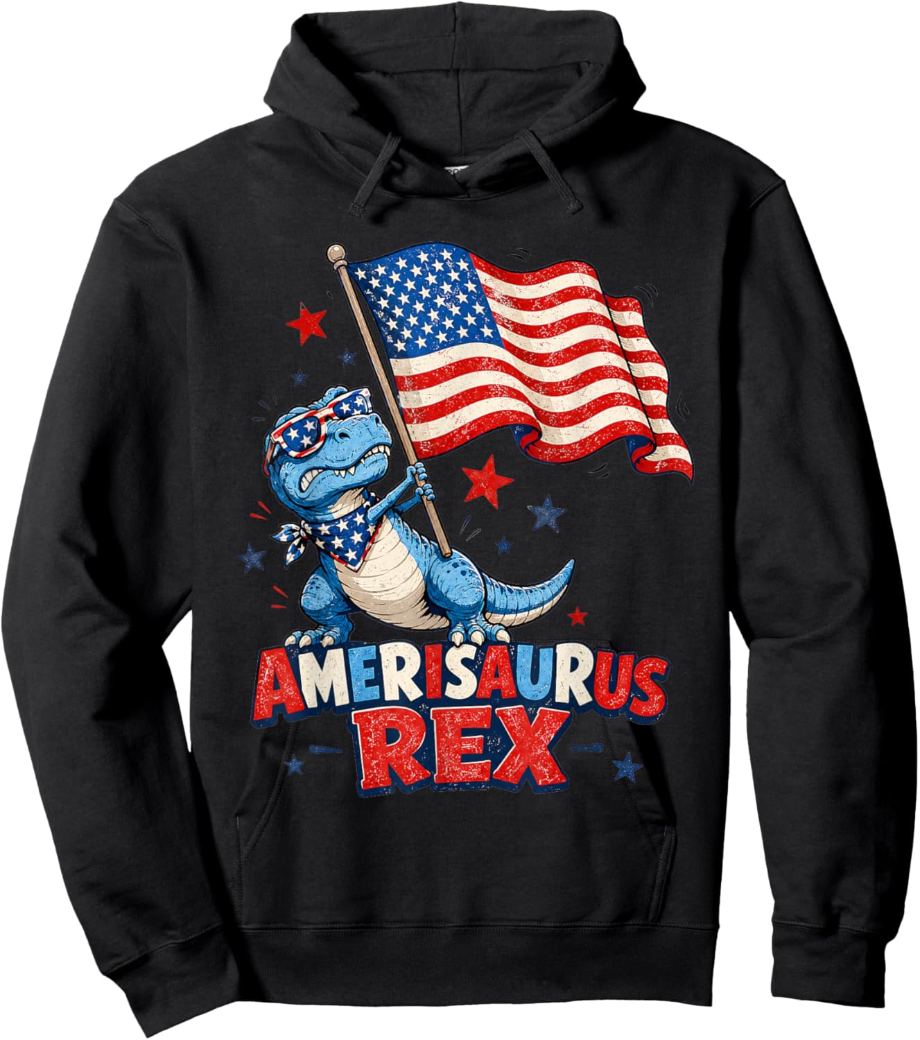 Dinosaur 4th of July T Rex Funny Amerisaurus Rex Boys Men Hoodie - Hoodie | Black