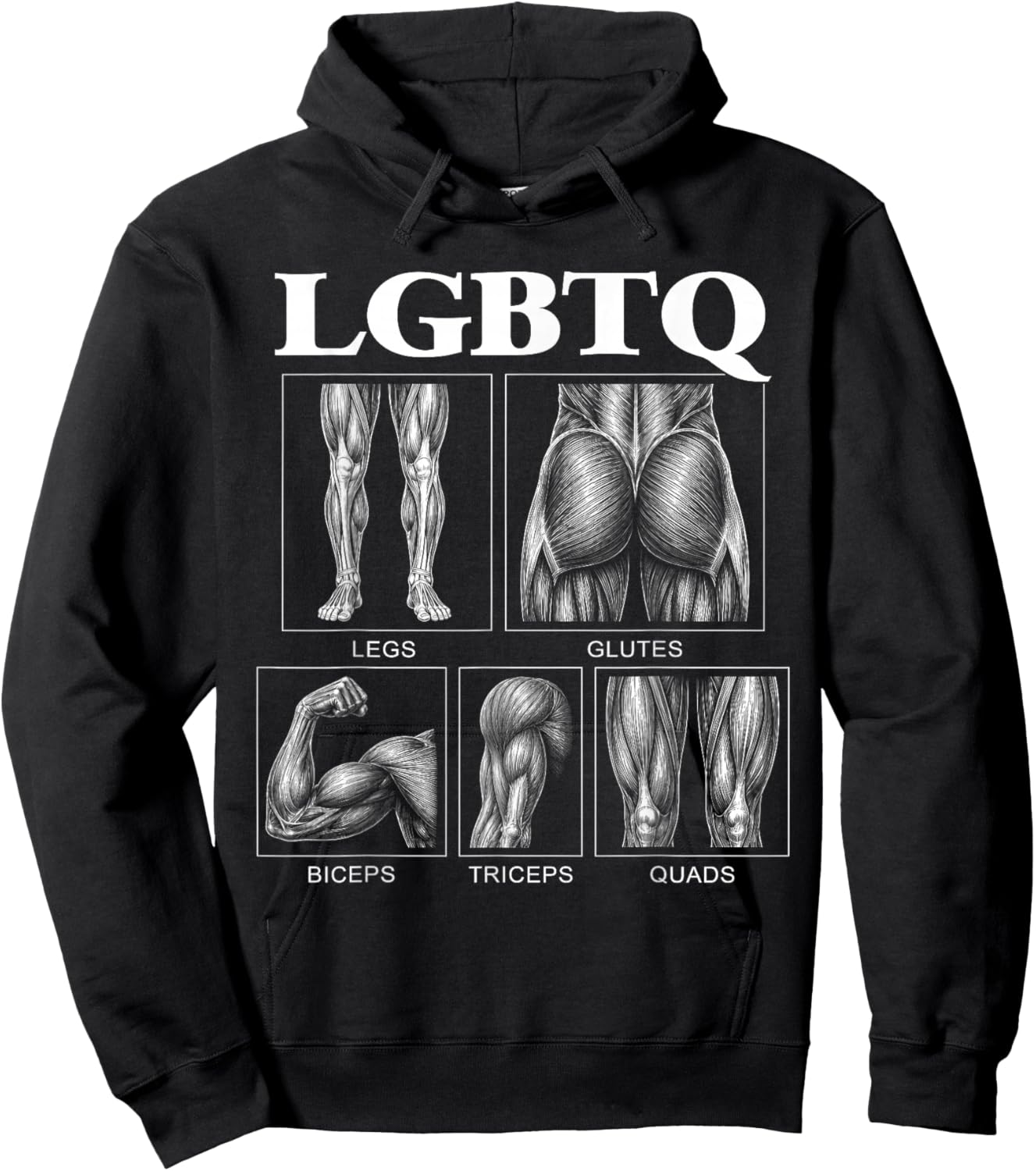 Funny LGBTQ Legs Glutes Biceps Triceps Quads Gym Workout Hoodie - Hoodie | Black
