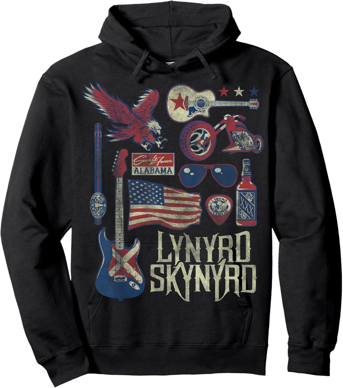 Lynyrd Skynyrd Collage Sweet Home Alabama US Flag Band Biker Hoodie - Hoodie | Black