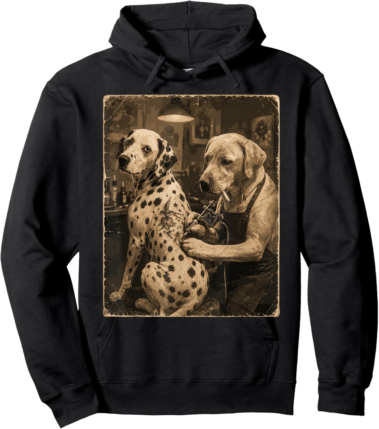 Retro Dalmatian Smoking Tattoo Artist Funny Dog Meme Humor Hoodie - Hoodie | Black