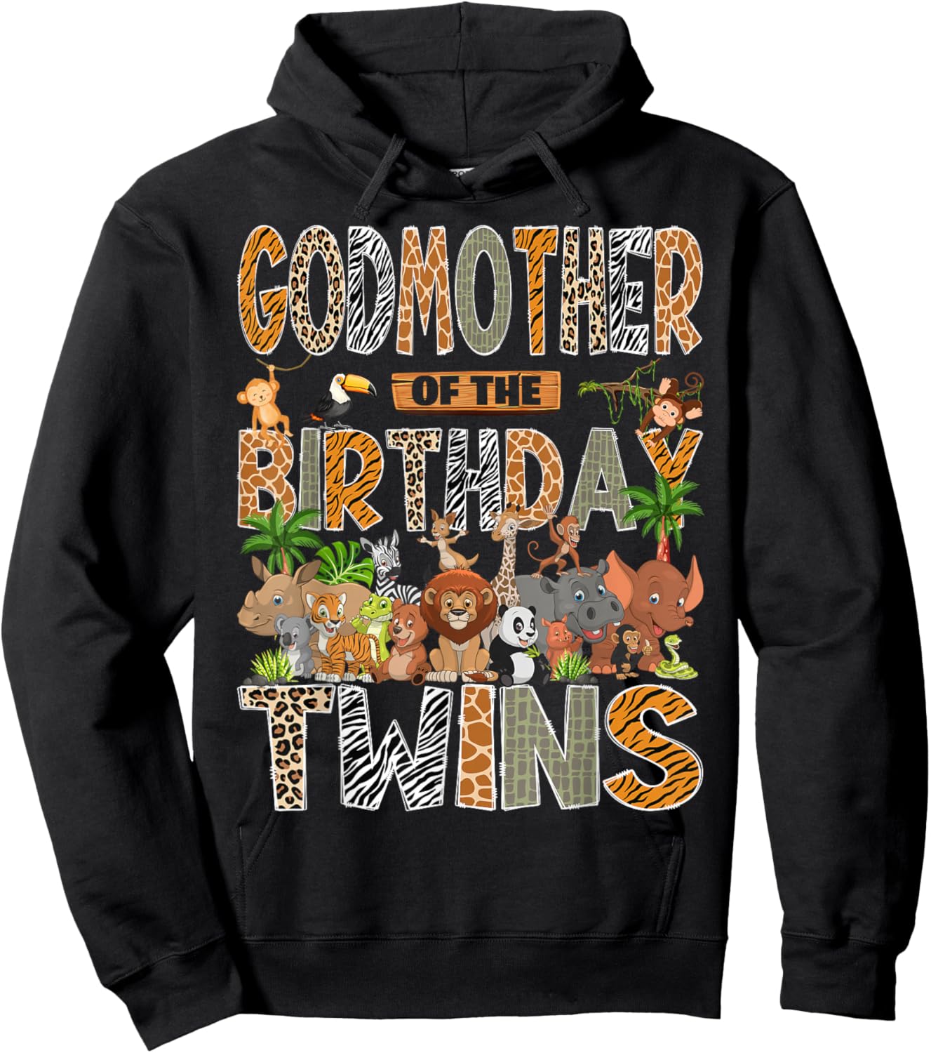 Godmother of The Birthday Twins Safari Wild One Zoo Animal Hoodie - Hoodie | Black