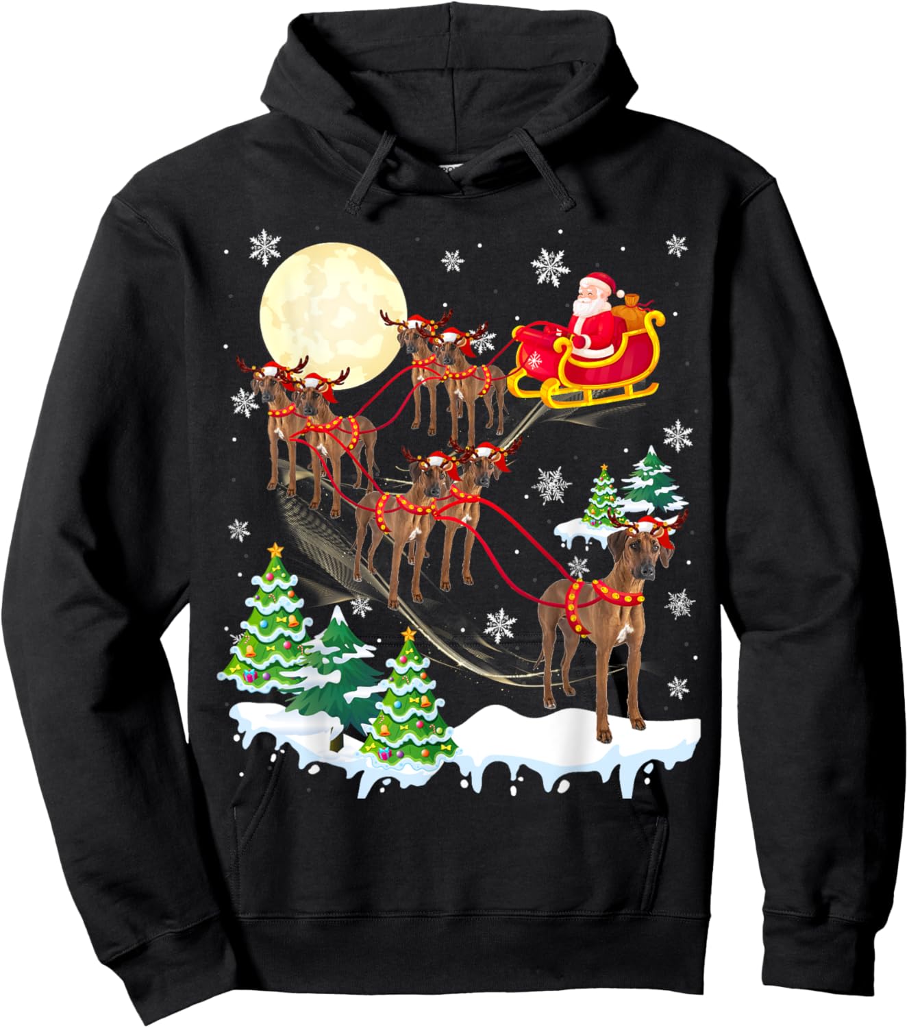 Rhodesian Ridgeback Reindeer Christmas Dog Riding Santa Men Women Kids Hoodie - Hoodie | Black