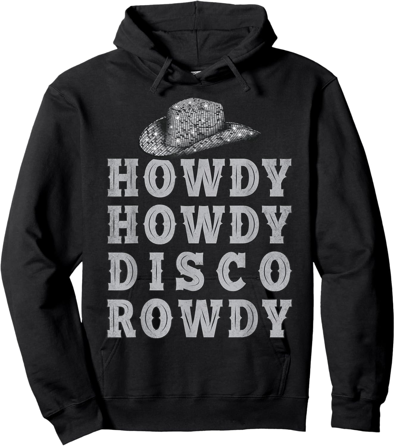Vintage Ball Retro Cowboy Hat Howdy Howdy Disco Rowdy Rodeo Hoodie - Hoodie | Black