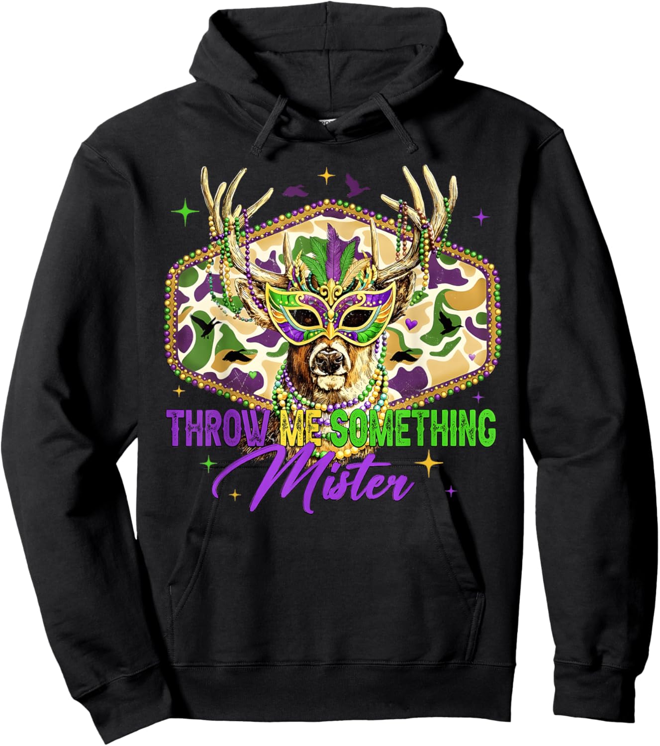 Mardi Gras Throw Me Something Mister Deer Hunting Camo Hoodie - Hoodie | Black