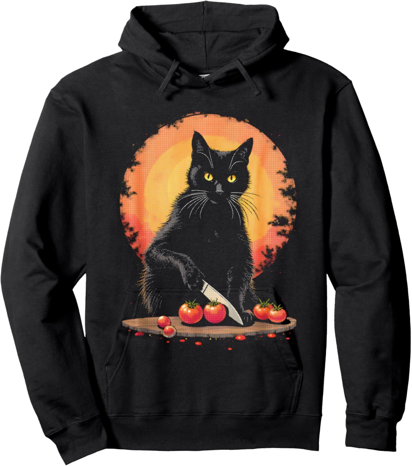 Black Cat Cutting Tomatoes - Funny Chef Cat Lover Hoodie - Hoodie | Black