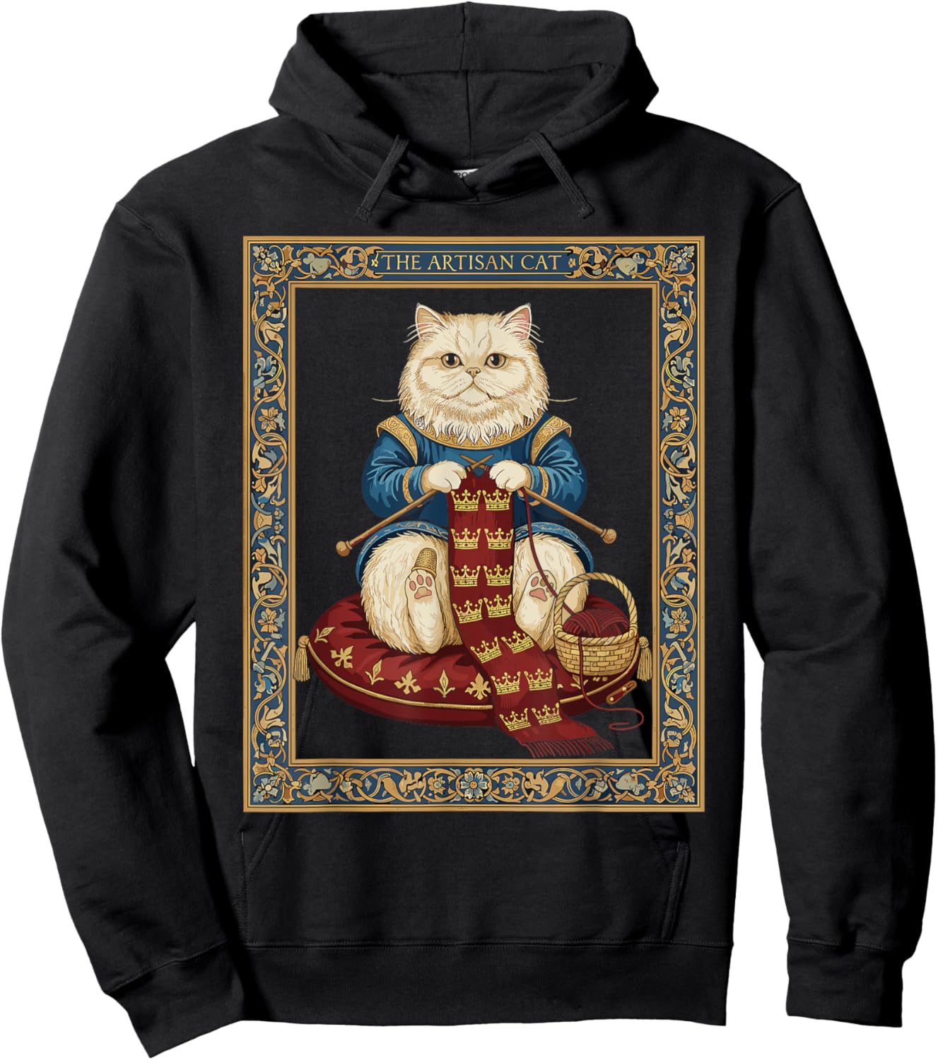 Cat Enthusiast Royal Knitting Animal Medieval Tapestry Hoodie - Hoodie | Black