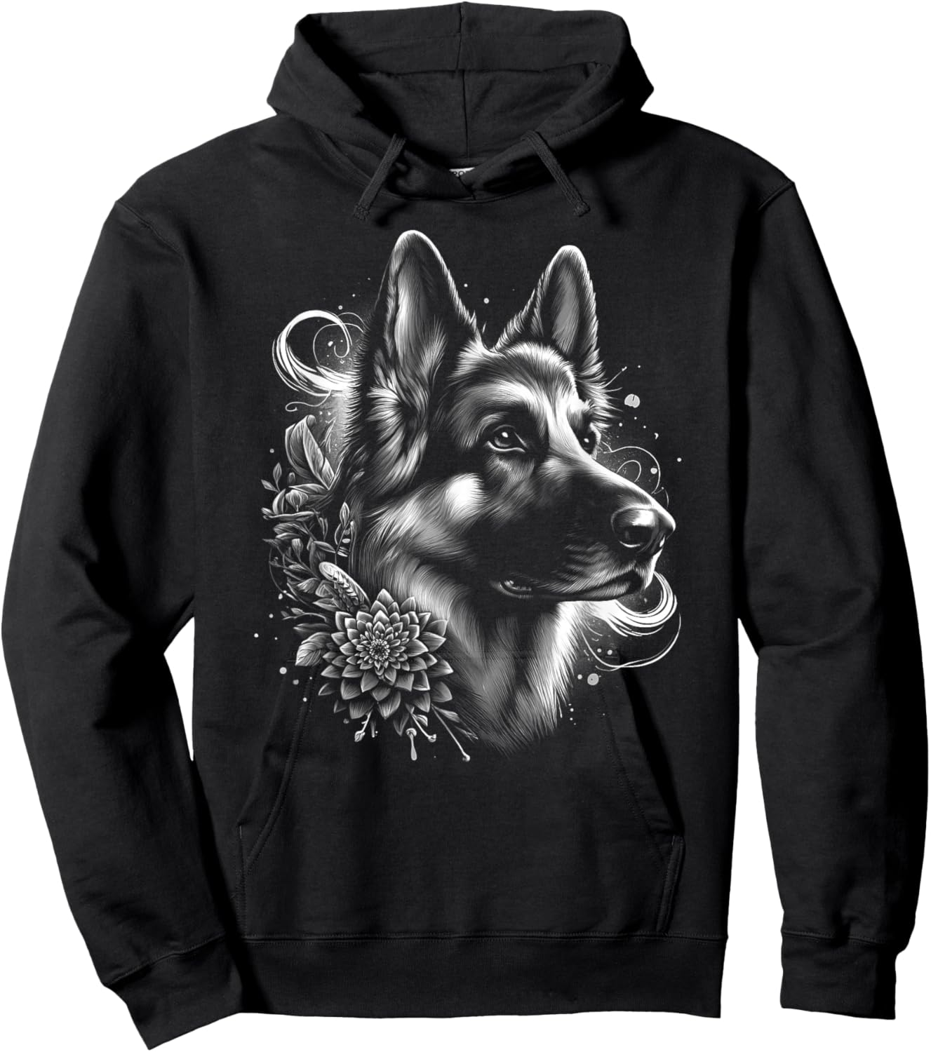 Cool German Shepherd as an Ornate Portrait Hoodie - Hoodie | Black