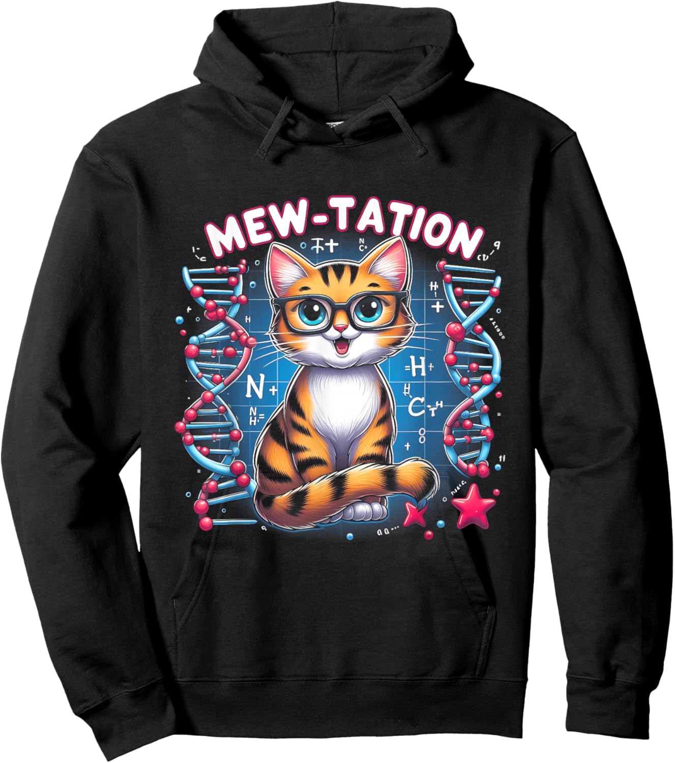 Mew-tation Funny Cat Science DNA Cells Biology Teacher Hoodie - Hoodie | Black