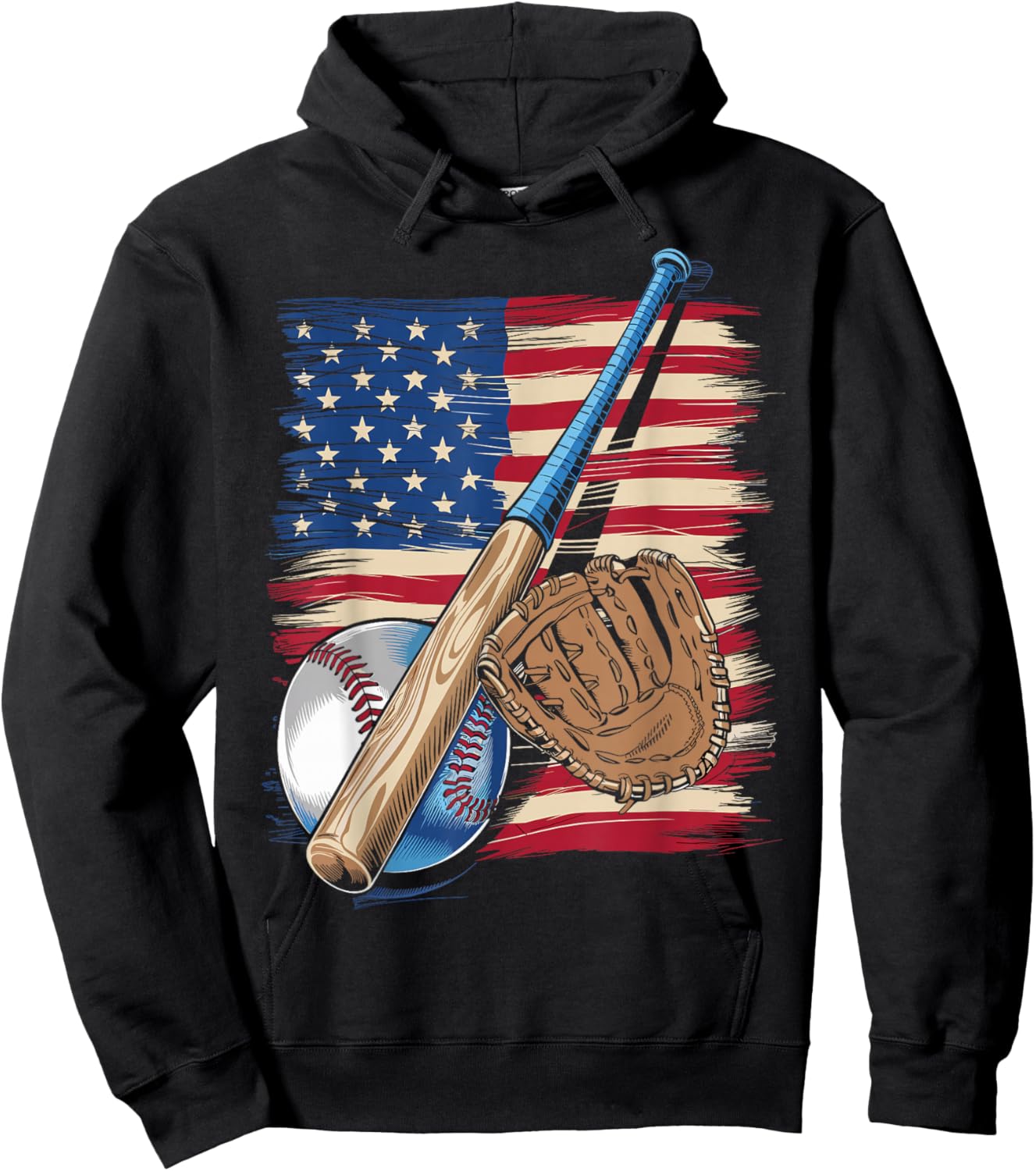 Baseball Player American Flag USA Patriotic Hoodie - Hoodie | Black