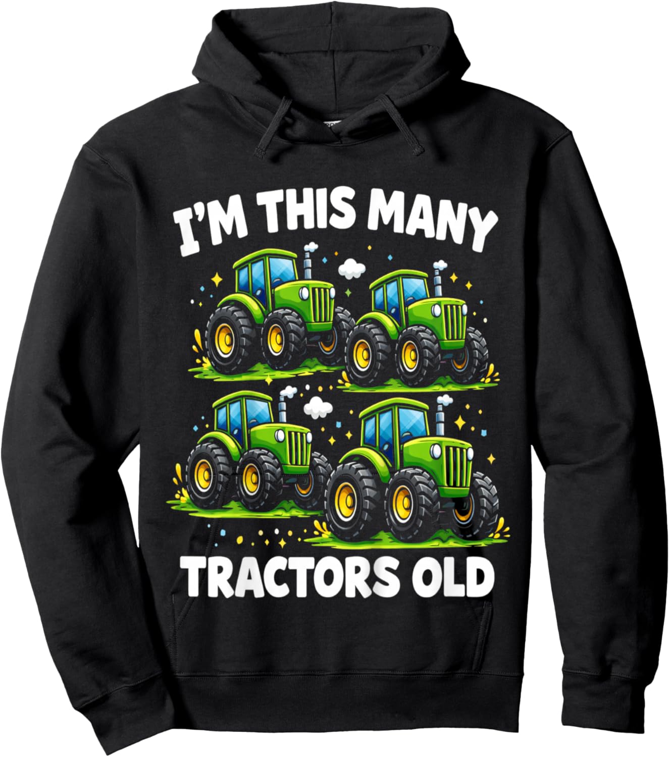 Kids Four Tractors 4yr 4th Birthday 4 Year Old Boys Gifts Hoodie - Hoodie | Black
