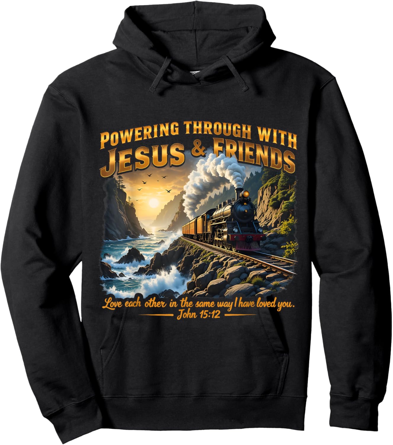 Through With Jesus Trip 2025 VBS Railway Train Ship Ocean Hoodie - Hoodie | Black