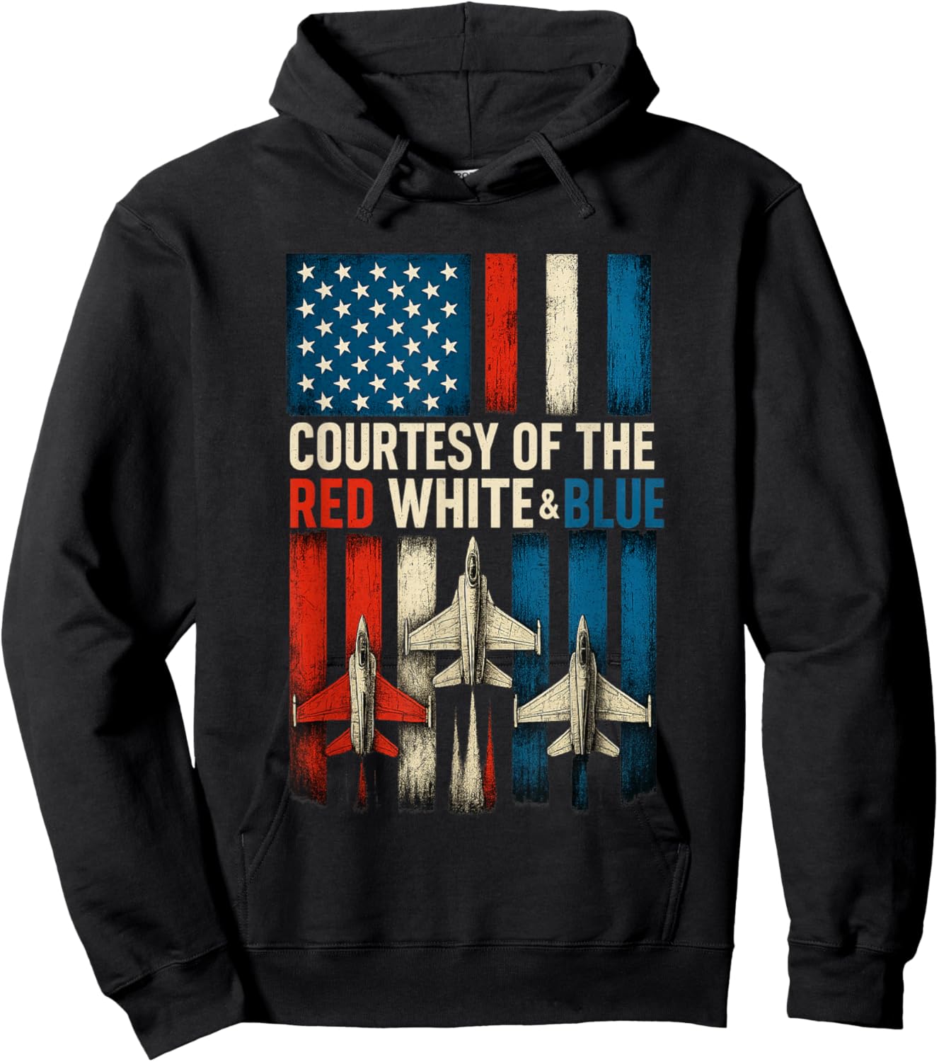 Courtesy of The Red White and Blue Vintage America Us Flag Hoodie - Hoodie | Black